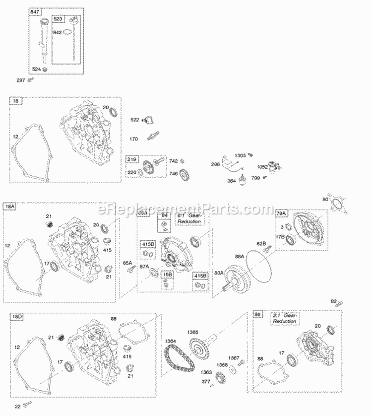 Crankcase Cover Gear Reduction Lubrication Diagram and Parts List for 122332-4115-B8  Briggs and Stratton Engine